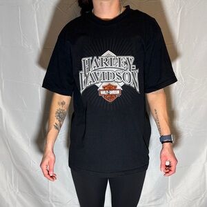 Harley-Davidson Black Tee with White and Orange Logo